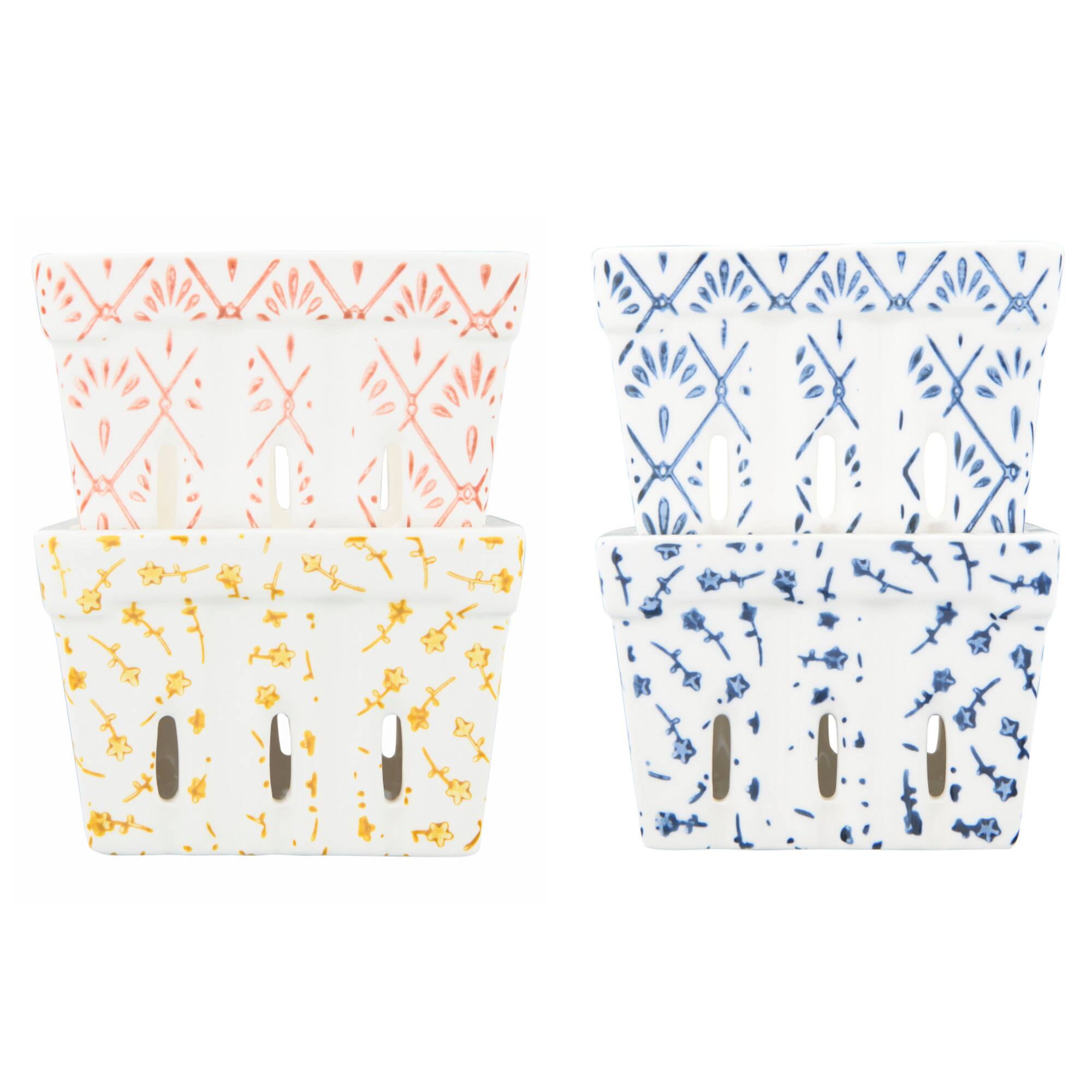 Hello Honey® 3" Stoneware Berry Baskets with Stamped Patterns Set